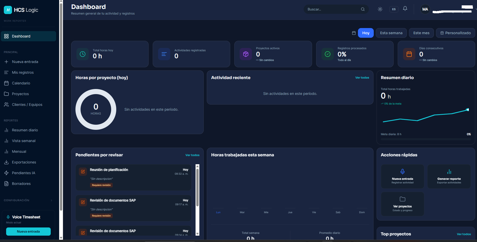 AI Work Reporter — captura de la interfaz